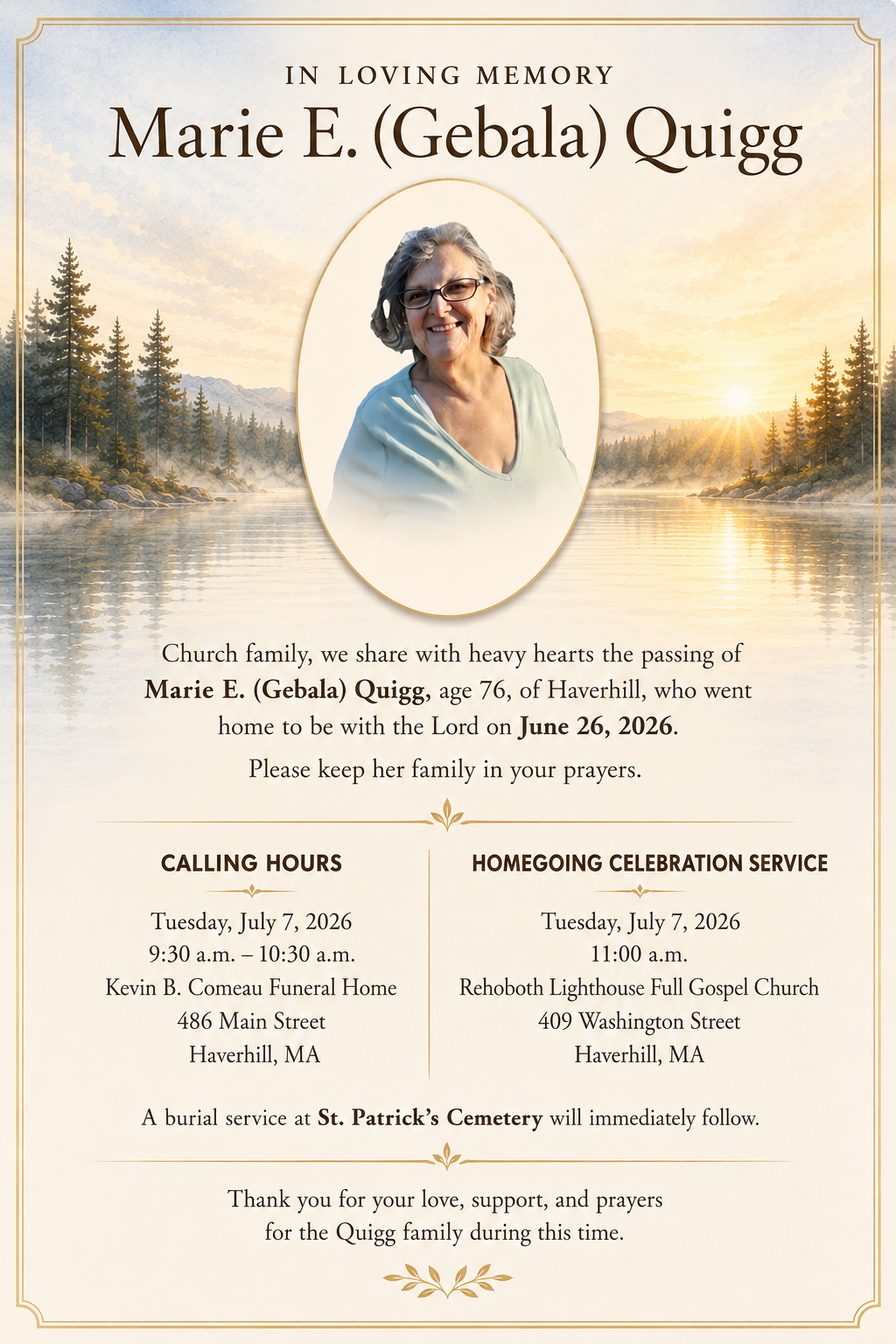 Special service with Marie Quigg